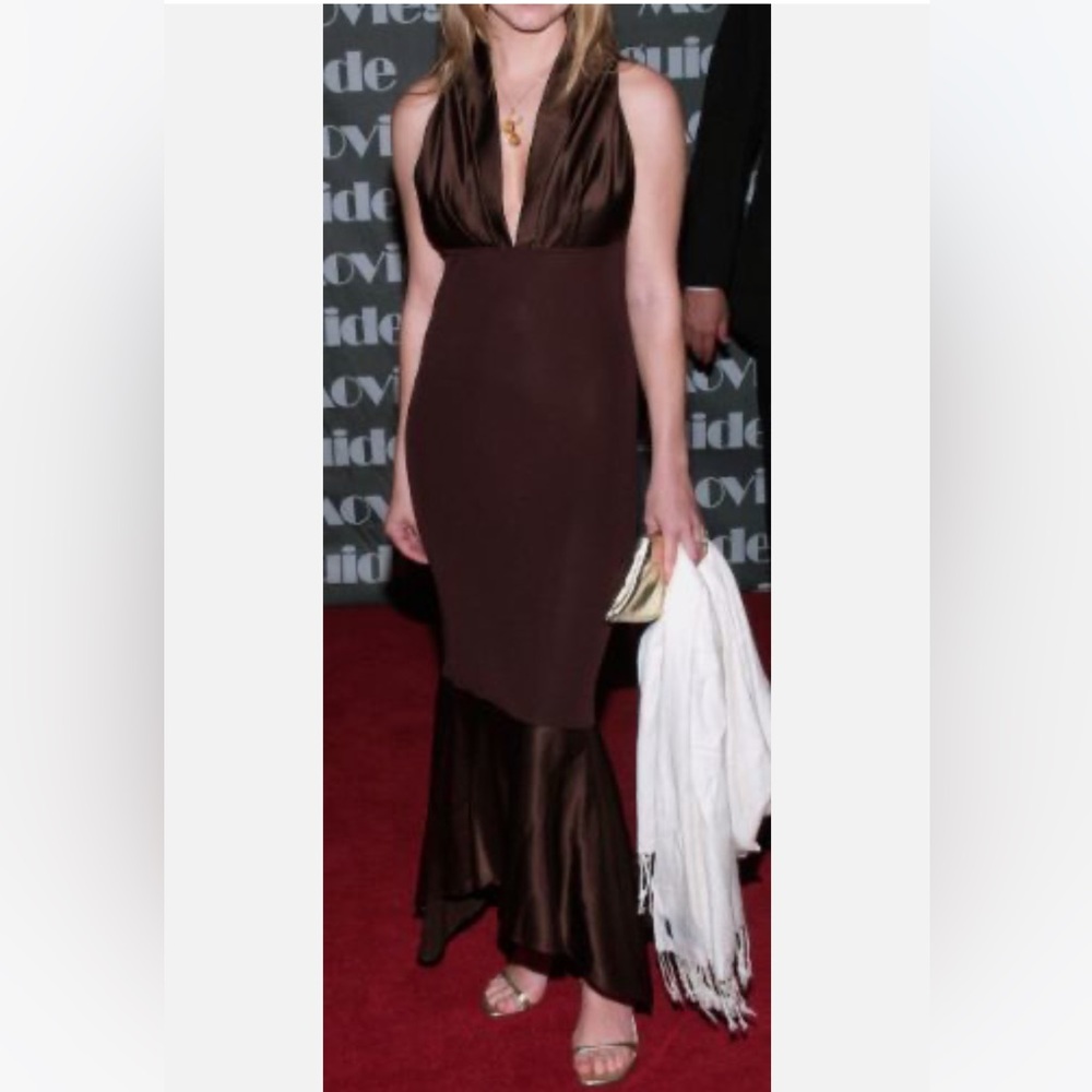 C9 Yigal Azrouel Brown VTG 2000s Y2K Long Gown Sheath Silk Mermaid Red Carpet